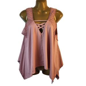 NEW Capella Large Dusty Rose Blouse Sleeveless Lace Trim Handkerchief Hem BOHO